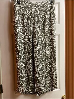 LOFT Olive and Cream Abstract Print Wide Leg Pants